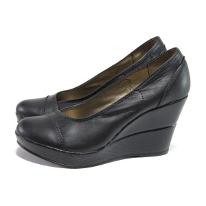 Анатомични черни дамски обувки с платформа, естествена кожа - всекидневни обувки за пролетта и лятото N 100013650