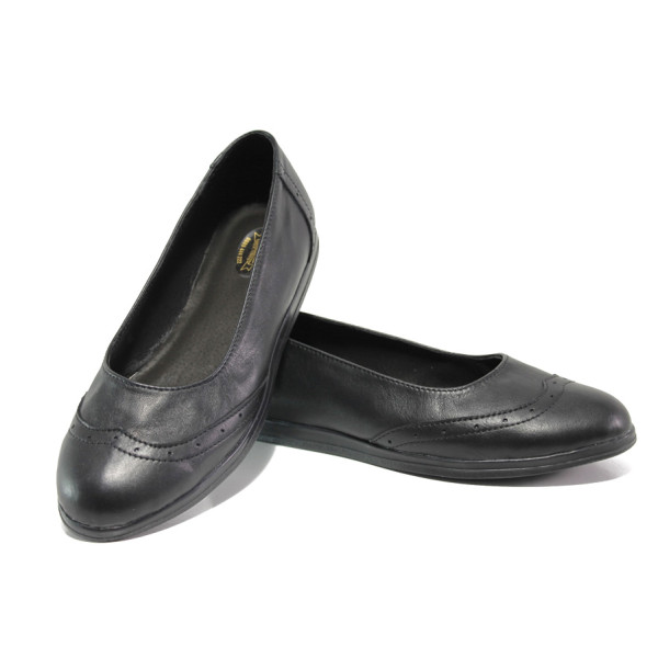 Анатомични черни дамски обувки с равна подметка, естествена кожа - всекидневни обувки за пролетта и лятото N 100013653