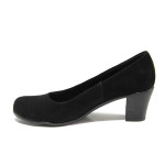 Анатомични черни дамски обувки със среден ток, естествен набук - всекидневни обувки за пролетта и лятото N 100013643