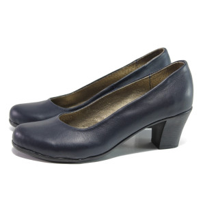 Анатомични тъмносини дамски обувки със среден ток, естествена кожа - всекидневни обувки за пролетта и лятото N 100013644