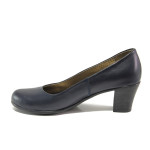 Анатомични тъмносини дамски обувки със среден ток, естествена кожа - всекидневни обувки за пролетта и лятото N 100013644