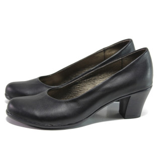 Анатомични черни дамски обувки със среден ток, естествена кожа - всекидневни обувки за пролетта и лятото N 100013645