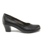 Анатомични черни дамски обувки със среден ток, естествена кожа - всекидневни обувки за пролетта и лятото N 100013645