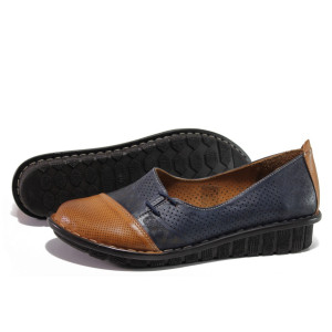 Анатомични тъмносини дамски обувки с равна подметка, естествена кожа - всекидневни обувки за пролетта и лятото N 100013678