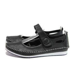 Анатомични черни дамски мокасини, естествена кожа - всекидневни обувки за пролетта и лятото N 100013672