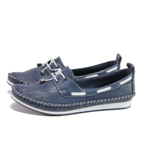 Анатомични тъмносини дамски мокасини, естествена кожа - всекидневни обувки за пролетта и лятото N 100013670