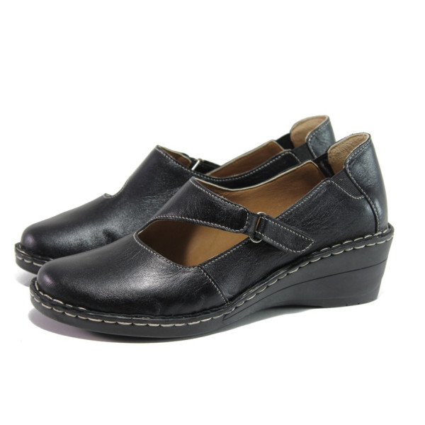 Анатомични черни дамски обувки с платформа, естествена кожа - всекидневни обувки за пролетта и лятото N 100013682