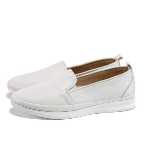 Анатомични бели дамски обувки с равна подметка, естествена кожа - всекидневни обувки за пролетта и лятото N 100013677
