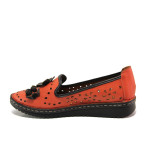 Анатомични червени дамски обувки с равна подметка, естествена кожа - всекидневни обувки за пролетта и лятото N 100013669