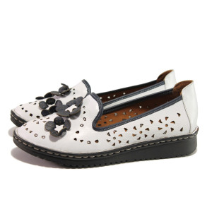 Анатомични бели дамски обувки с равна подметка, естествена кожа - всекидневни обувки за пролетта и лятото N 100013668