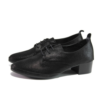 Анатомични черни дамски обувки със среден ток, естествена кожа - всекидневни обувки за пролетта и лятото N 100013684
