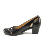 Черни дамски обувки със среден ток, естествена кожа - всекидневни обувки за пролетта и лятото N 100013773