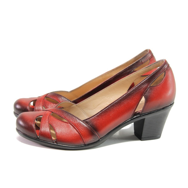 Червени дамски обувки със среден ток, естествена кожа - всекидневни обувки за пролетта и лятото N 100013774