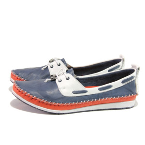 Анатомични тъмносини дамски обувки с равна подметка, естествена кожа - всекидневни обувки за пролетта и лятото N 100013769