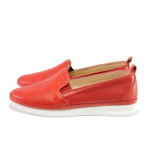 Анатомични червени дамски обувки с равна подметка, естествена кожа - всекидневни обувки за пролетта и лятото N 100013768