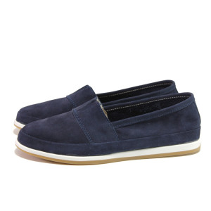 Анатомични тъмносини дамски обувки с равна подметка, естествен набук - всекидневни обувки за пролетта и лятото N 100013780