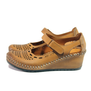 Анатомични кафяви дамски обувки с платформа, естествена кожа - всекидневни обувки за пролетта и лятото N 100013782