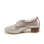 Анатомични Сребристи дамски обувки със среден ток, естествена кожа - всекидневни обувки за пролетта и лятото N 100013784