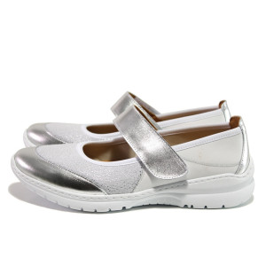 Ортопедични бели дамски обувки с равна подметка, естествена кожа и текстилна материя - всекидневни обувки за пролетта и лятото N 100013758