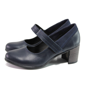 Анатомични тъмносини дамски обувки със среден ток, естествена кожа - ежедневни обувки за пролетта и лятото N 100013821