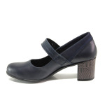Анатомични тъмносини дамски обувки със среден ток, естествена кожа - ежедневни обувки за пролетта и лятото N 100013821