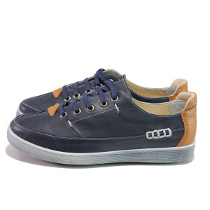 Анатомични тъмносини дамски обувки с равна подметка, естествена кожа - спортни обувки за пролетта и лятото N 100013872