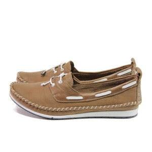 Анатомични кафяви дамски обувки с равна подметка, естествена кожа - всекидневни обувки за пролетта и лятото N 100013871