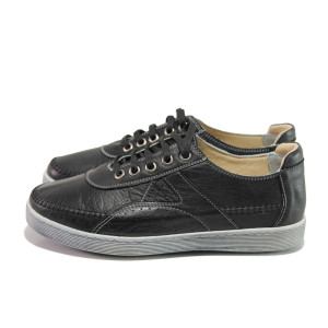 Анатомични черни дамски обувки с равна подметка, естествена кожа - спортни обувки за пролетта и лятото N 100013873