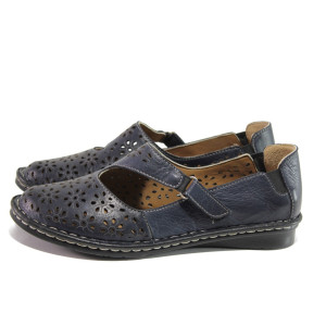 Анатомични тъмносини дамски обувки с равна подметка, естествена кожа - всекидневни обувки за пролетта и лятото N 100013887