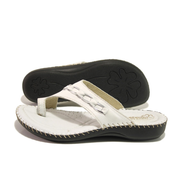 Анатомични бели дамски чехли, естествена кожа - ежедневни обувки за пролетта и лятото N 100013892