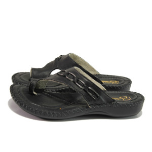 Анатомични черни дамски чехли, естествена кожа - ежедневни обувки за пролетта и лятото N 100013893