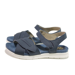 Анатомични тъмносини дамски сандали, естествена кожа - ежедневни обувки за пролетта и лятото N 100013896