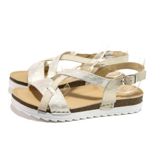 Анатомични бежови дамски сандали, естествена кожа - ежедневни обувки за пролетта и лятото N 100013891