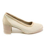 Анатомични бежови дамски обувки със среден ток, естествена кожа - ежедневни обувки за пролетта и лятото N 100013947