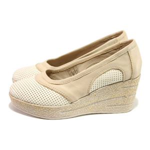 Анатомични бежови дамски обувки с платформа, естествена кожа - ежедневни обувки за пролетта и лятото N 100013946