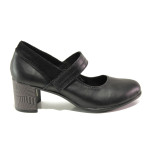 Анатомични черни дамски обувки със среден ток, естествена кожа - ежедневни обувки за пролетта и лятото N 100013948