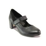 Анатомични черни дамски обувки със среден ток, естествена кожа - ежедневни обувки за пролетта и лятото N 100013948