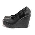 Анатомични черни дамски обувки с платформа, естествена кожа - ежедневни обувки за пролетта и лятото N 100013943
