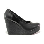 Анатомични черни дамски обувки с платформа, естествена кожа - ежедневни обувки за пролетта и лятото N 100013943