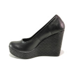 Анатомични черни дамски обувки с платформа, естествена кожа - ежедневни обувки за пролетта и лятото N 100013945