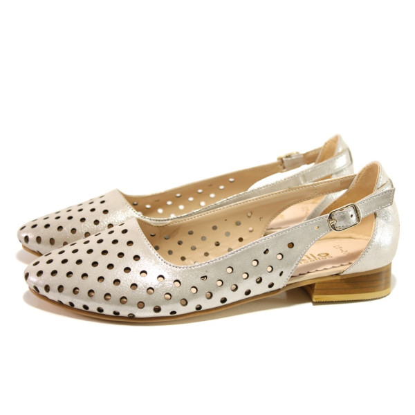 Бежови дамски обувки с равна подметка, естествена кожа - всекидневни обувки за пролетта и лятото N 100013993