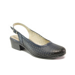 Тъмносини дамски обувки със среден ток, естествена кожа - всекидневни обувки за пролетта и лятото N 100013996
