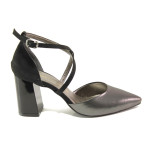 Сиви дамски обувки с висок ток, здрава еко-кожа - всекидневни обувки за пролетта и лятото N 100014000