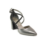 Сиви дамски обувки с висок ток, здрава еко-кожа - всекидневни обувки за пролетта и лятото N 100014000