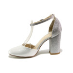 Сребристи дамски обувки с висок ток, здрава еко-кожа - ежедневни обувки за пролетта и лятото N 100014012