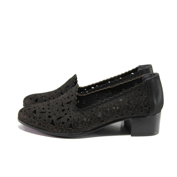 Анатомични черни дамски обувки със среден ток, естествена кожа - ежедневни обувки за пролетта и лятото N 100014011