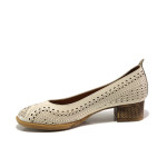 Бежови дамски обувки със среден ток, естествена кожа - ежедневни обувки за пролетта и лятото N 100014013