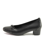 Черни дамски обувки със среден ток, естествена кожа - всекидневни обувки за есента и зимата N 100014302
