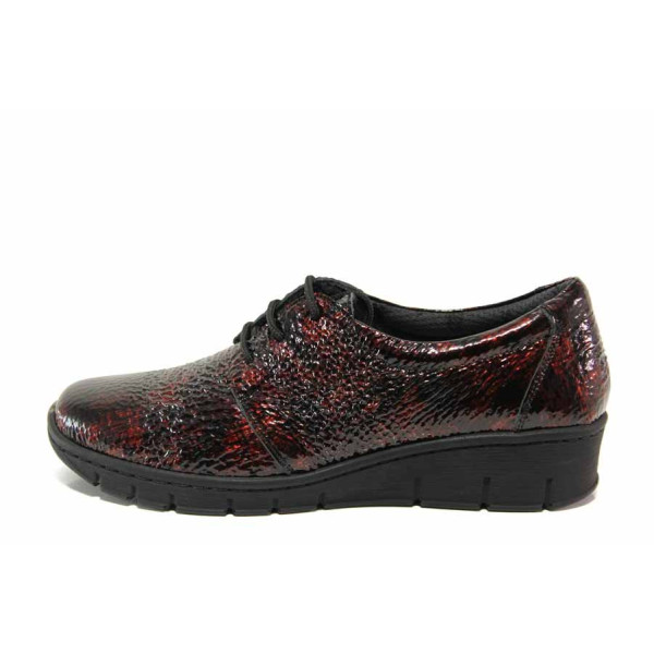 Винени дамски обувки с равна подметка, лачена естествена кожа - всекидневни обувки за есента и зимата N 100014320