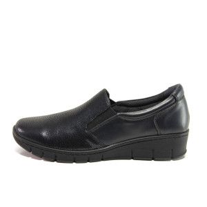 Тъмносини дамски обувки с равна подметка, естествена кожа - всекидневни обувки за есента и зимата N 100014330